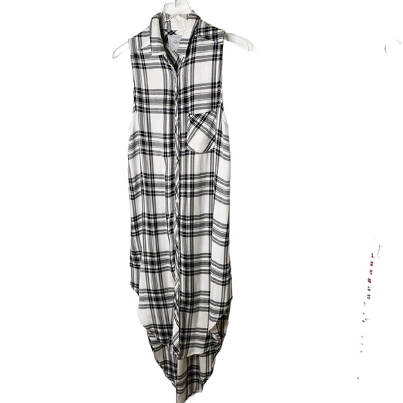 Rails Jordyn Long Button Down Plaid Tunic Black White High Low Size Medium - Picture 2 of 9